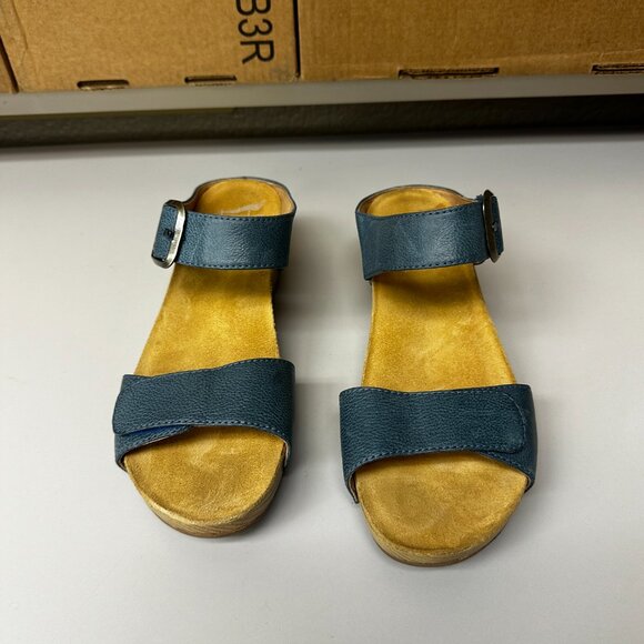 Dansko Tanya Wedge Sandals - blue/tan - size 40 - Picture 2 of 6